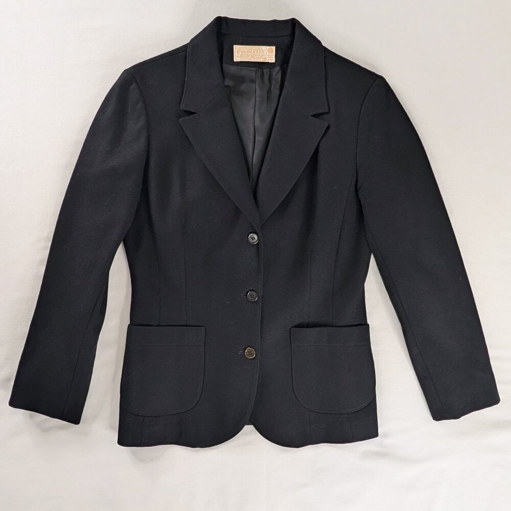 VTG Pendleton Black Pure Wool 70s Button Front Classic Blazer Academia Revival